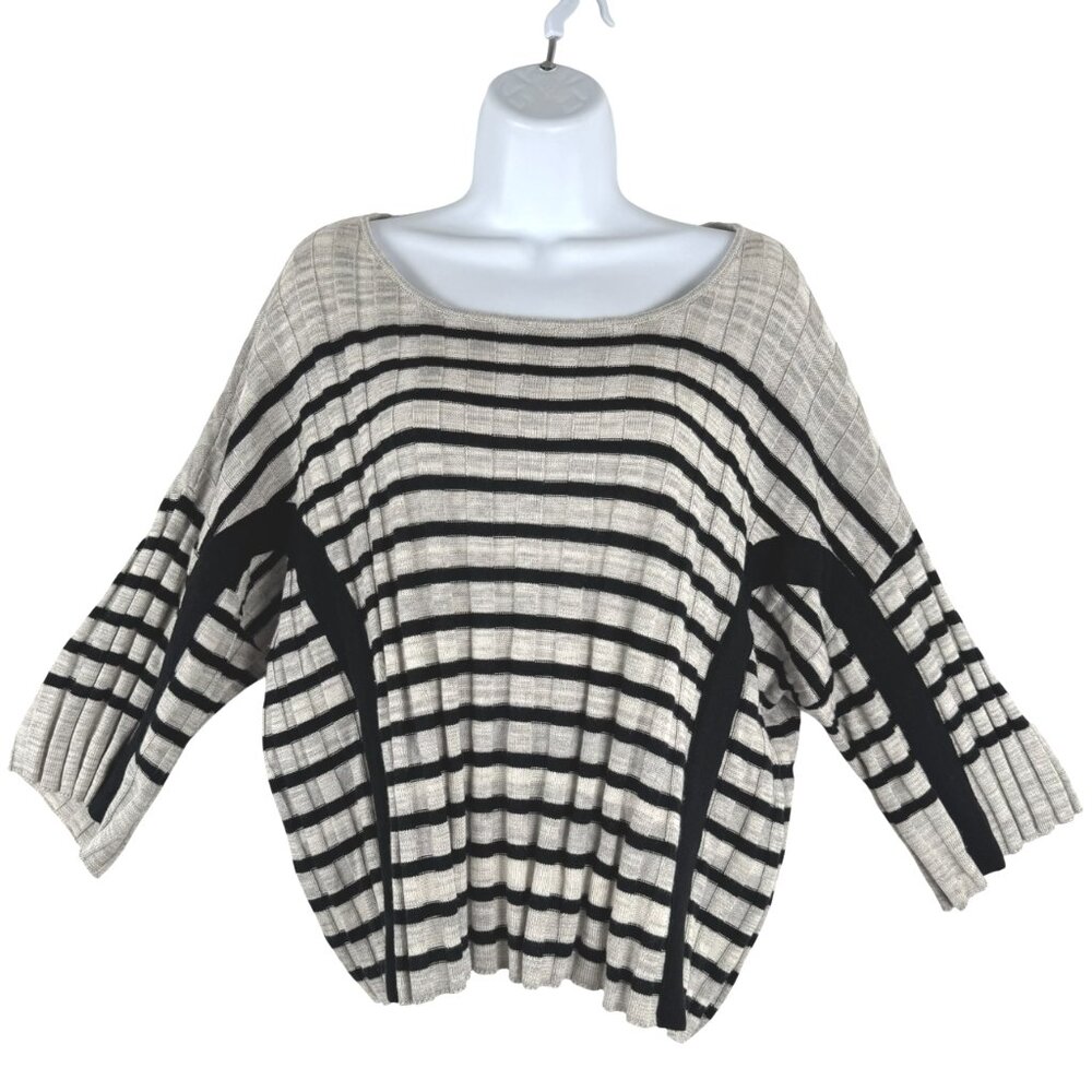 NAADAM Cream and Black Striped Ribbed Knit Sweater